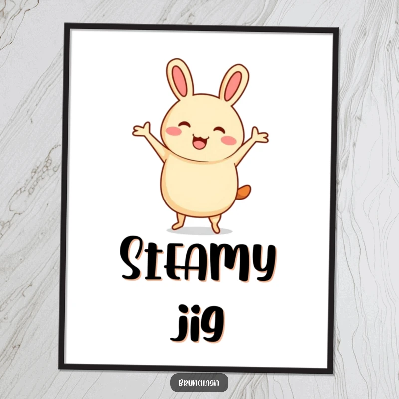 Funny bao bun character captured mid-jig in printable digital art, bringing playful energy.