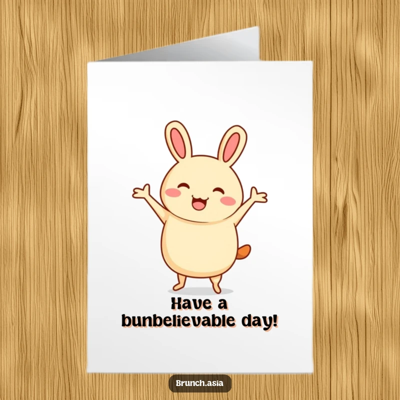 Funny Free Printable Birthday Card: A cheerful bao bun character performing a joyful jig with simple stick arms, spreading birthday cheer.