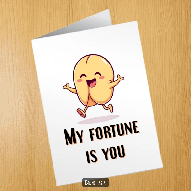Funny Free Printable Thank You Card: A smiling fortune cookie character doing a playful hop, expressing heartfelt and humorous gratitude.