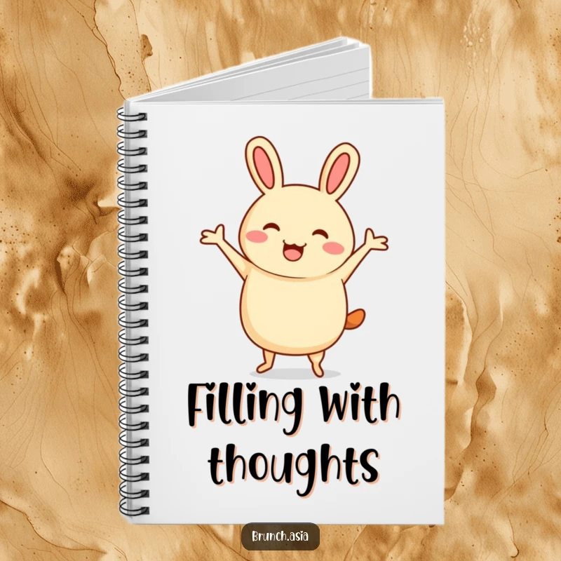 Funny bao bun character jigging on a notebook cover, inspiring creative and joyful note-taking.